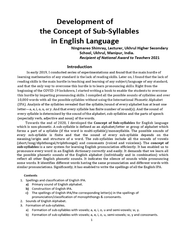 Development of The Concept Sub - Syllables - in - English - Language ...