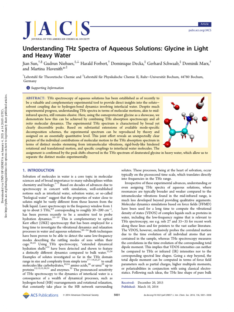 Understanding THZ Spectra of Aqueous Solutions - Glycine in Light and ...