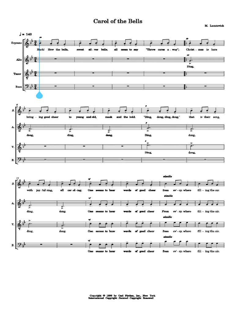 Carol of The Bells PDF Singing Vocal Music
