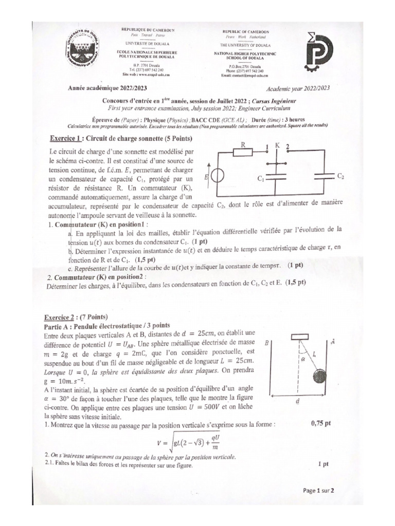 Concours D entr e A L ENSPD 2022 Physique PDF