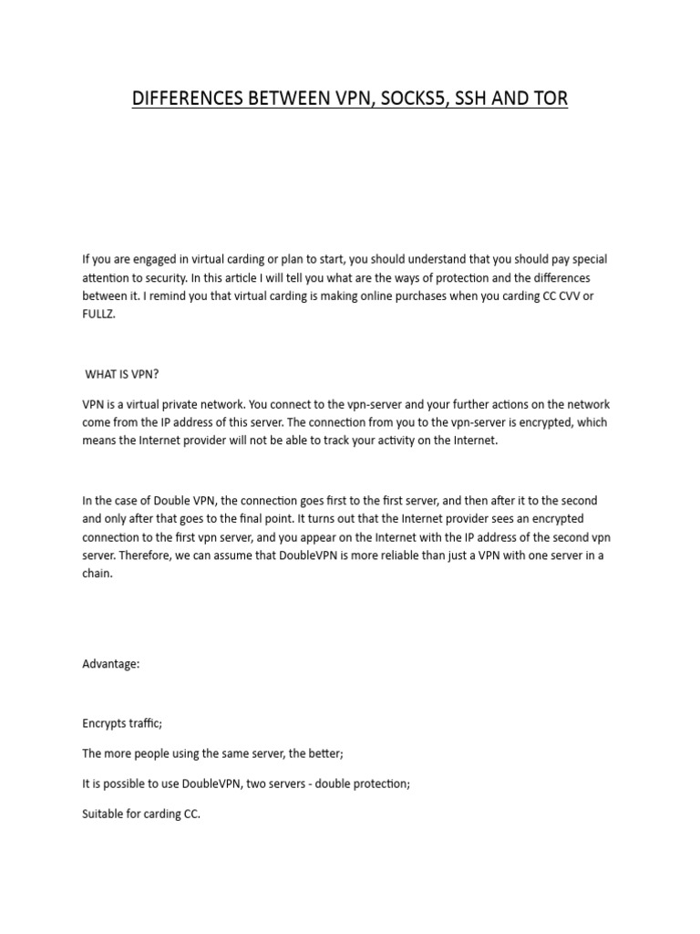 Differences Between VPN Socks5 Ssh and Tor Download Free PDF