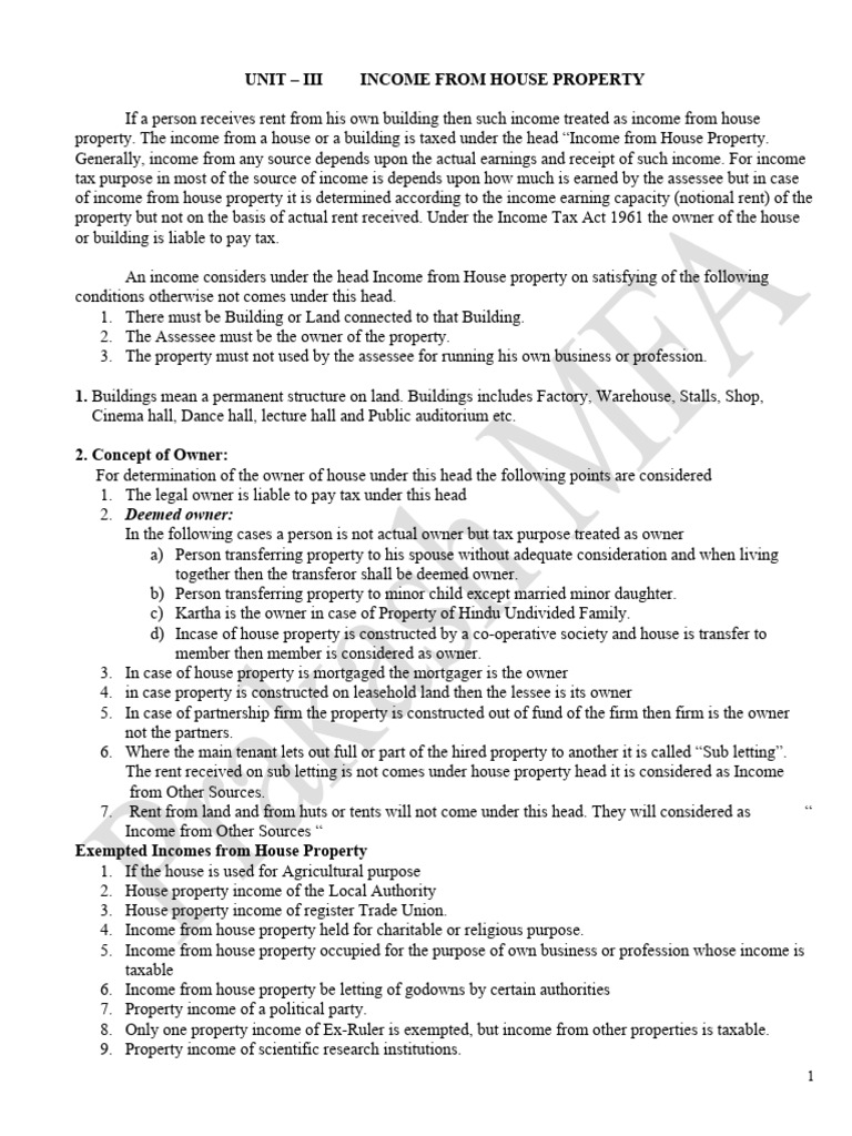 Unit Iii - Income From House Property | PDF | Tax Deduction | Expense