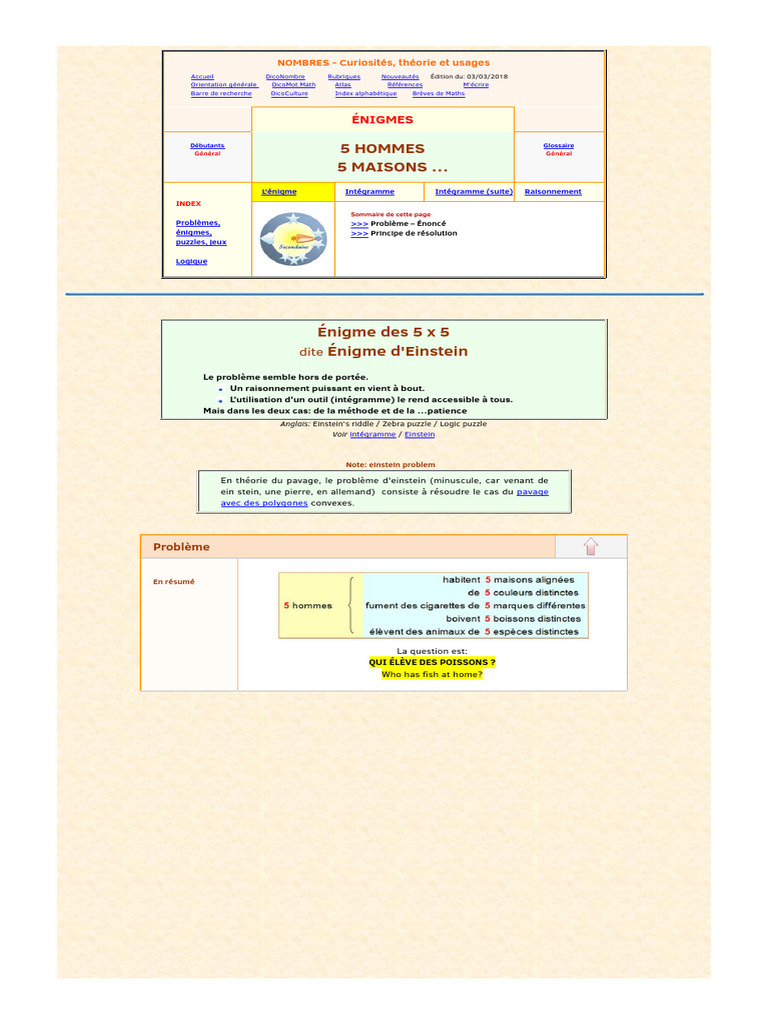 Énigme d'Einstein Résolution et Méthodes PDF Équations — free download