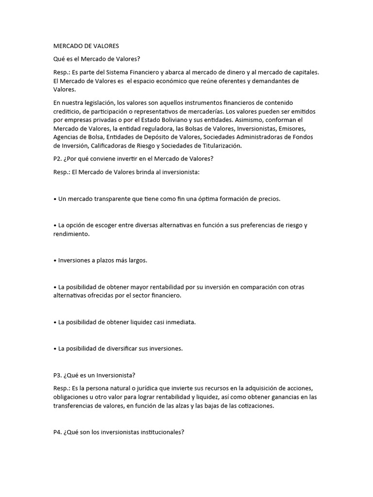 Mercado de Valores | PDF | Bolsa | Bolsa de Valores