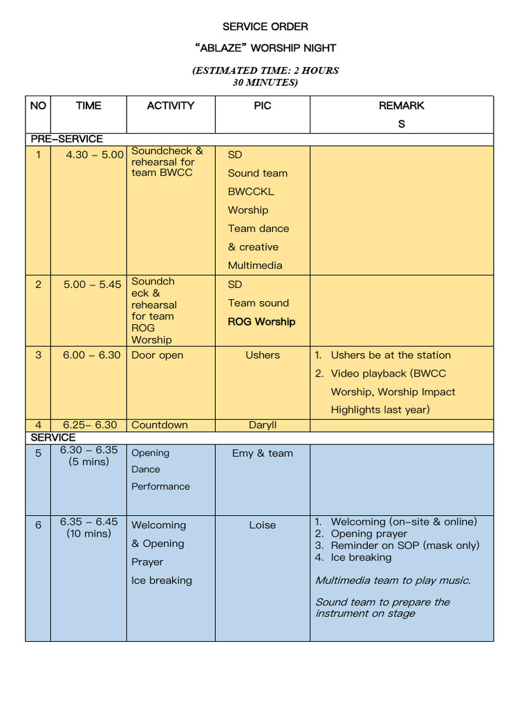 Ablaze Worship Night Service Order | PDF