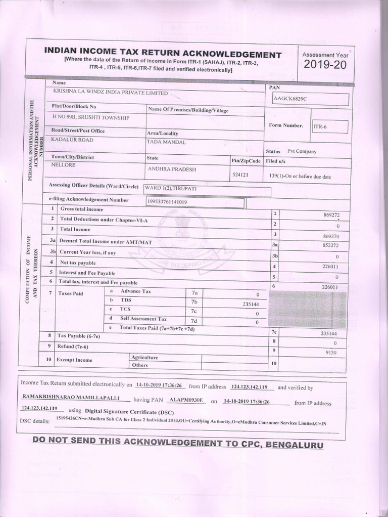 Company It Returns Format | PDF