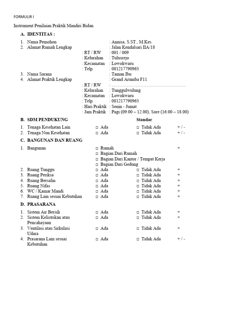 Formulir Instrumen Sipb Pdf