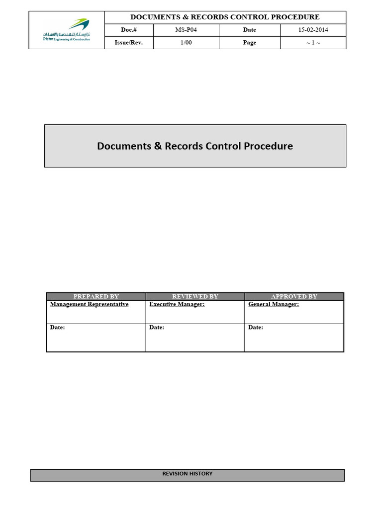 Documents & Records Control Procedure | PDF | Version Control | Audit