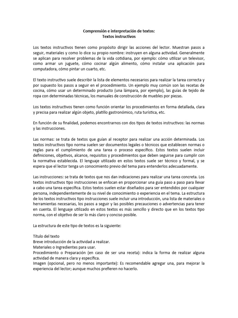 Instrucciones para Textos Instructivos Niños | PDF | Lenguaje de ...