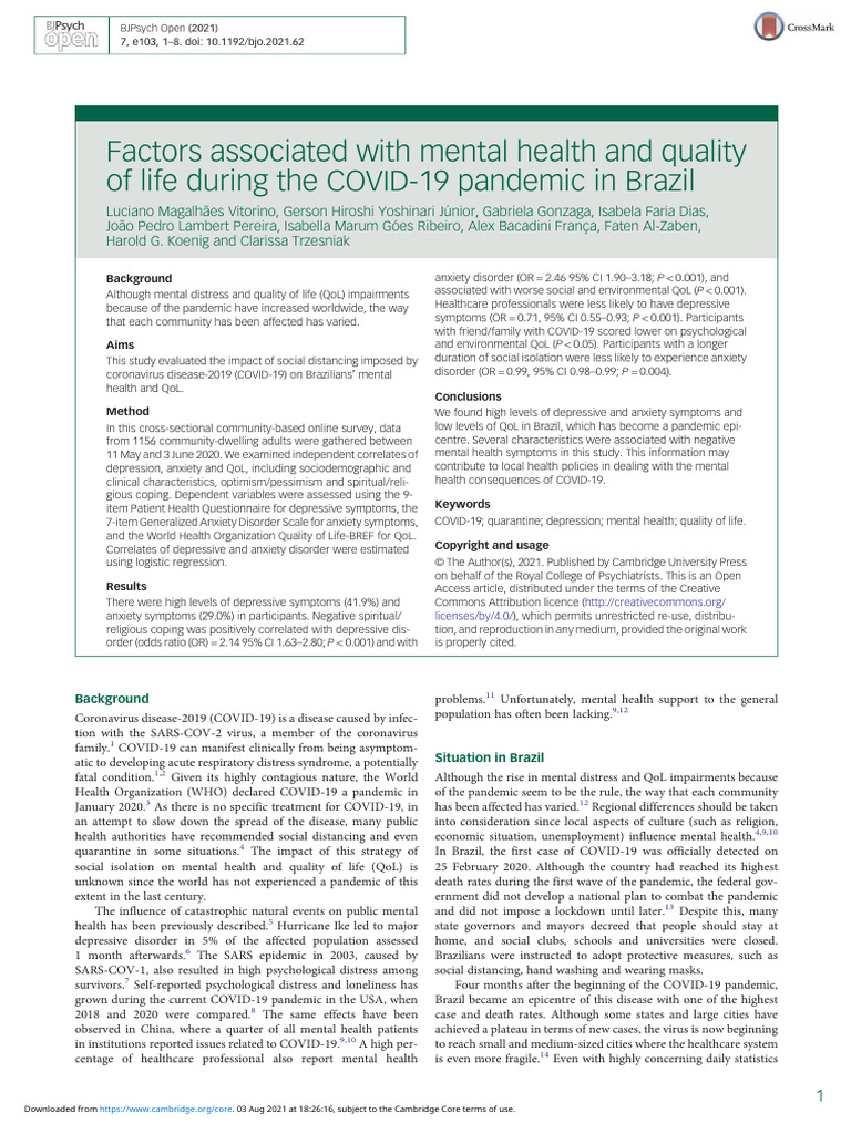 Factors Associated With Mental Health and Quality of Life During The ...