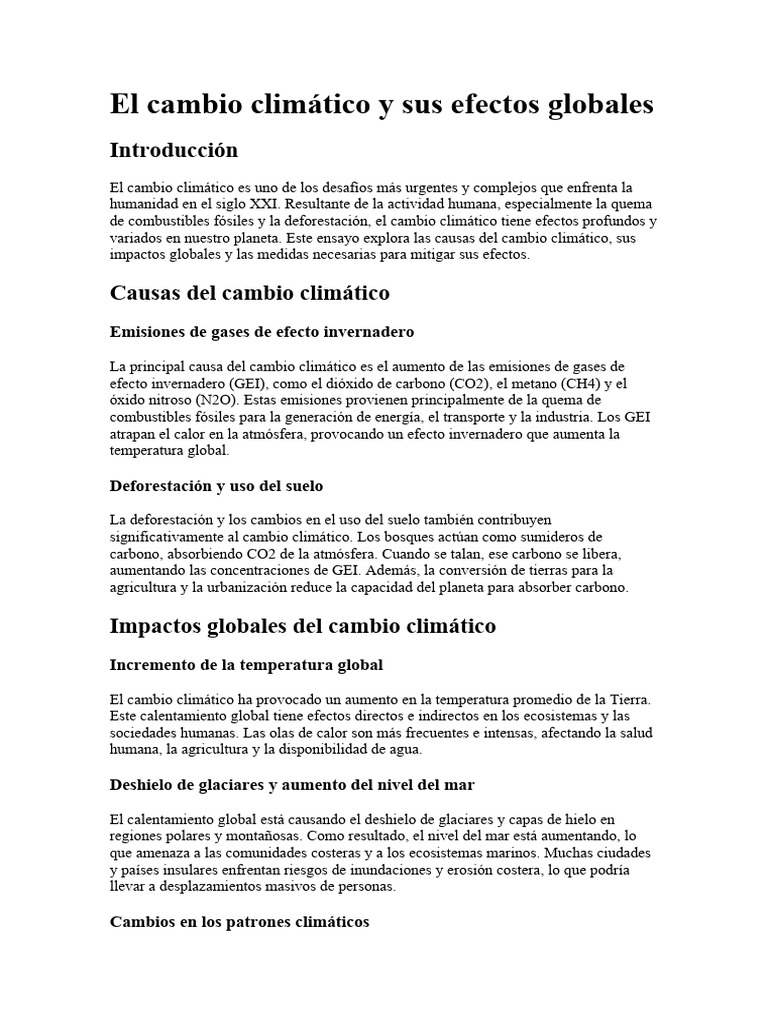 El Cambio Climático y Sus Efectos Globales | PDF | Gases de efecto ...