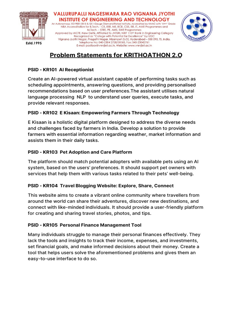 Krithoathon 2.0 Problem Statements | PDF | Artificial Intelligence ...