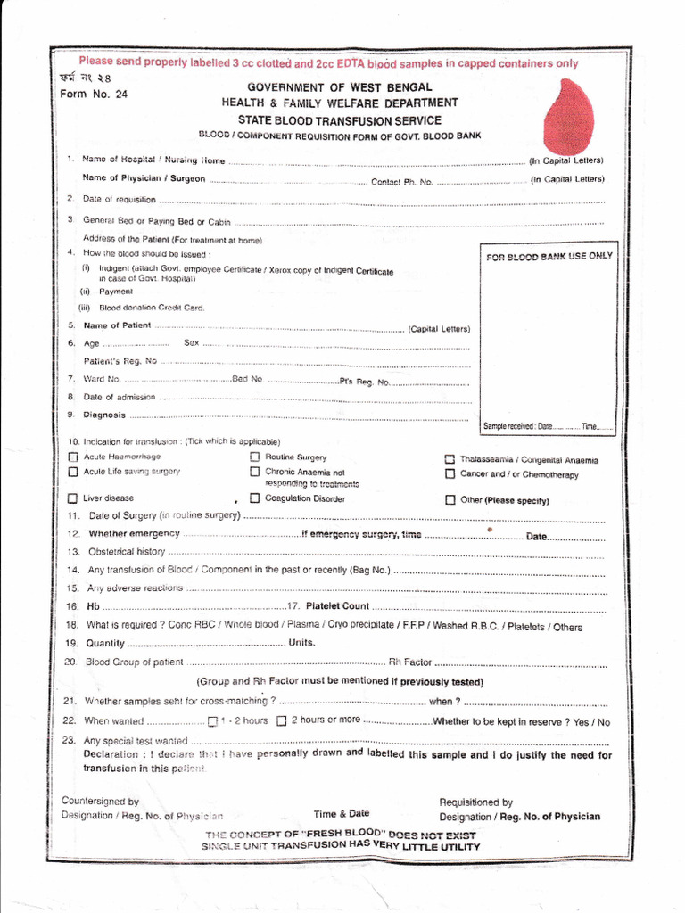 Blood Requisition Form West Bengal | PDF