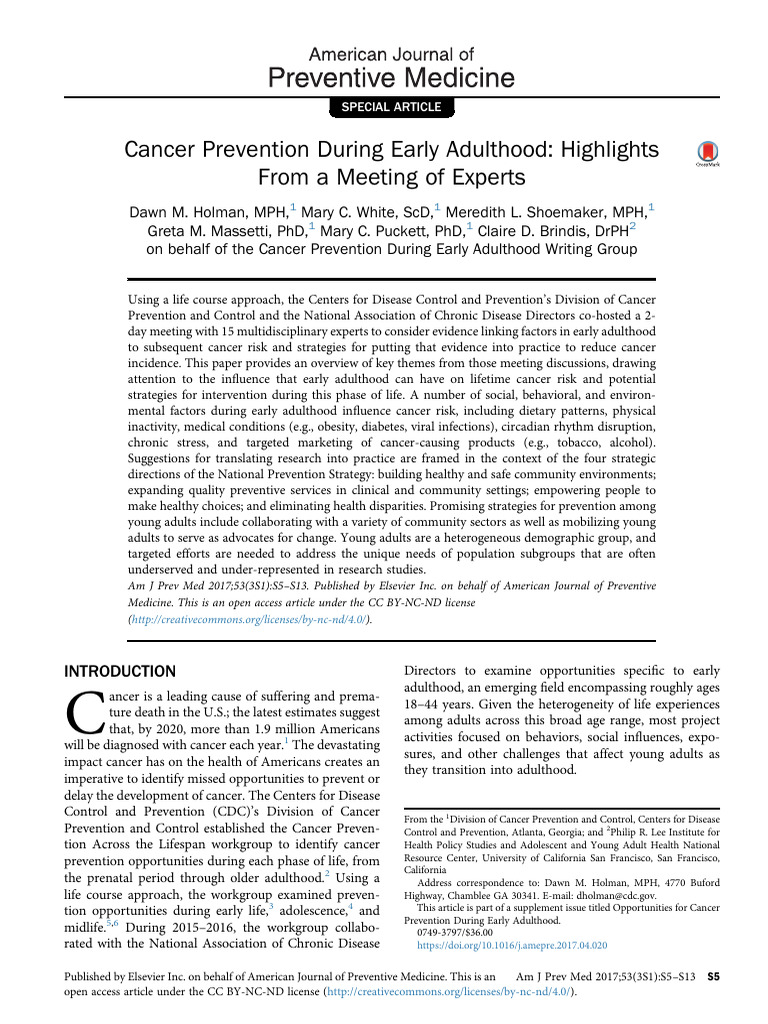 Cancer Prevention Strategies for Young Adults | PDF | Preventive ...