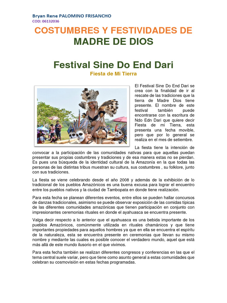 Costumbres y Festividades en Madre de Dios | PDF | Carnaval | Caldo