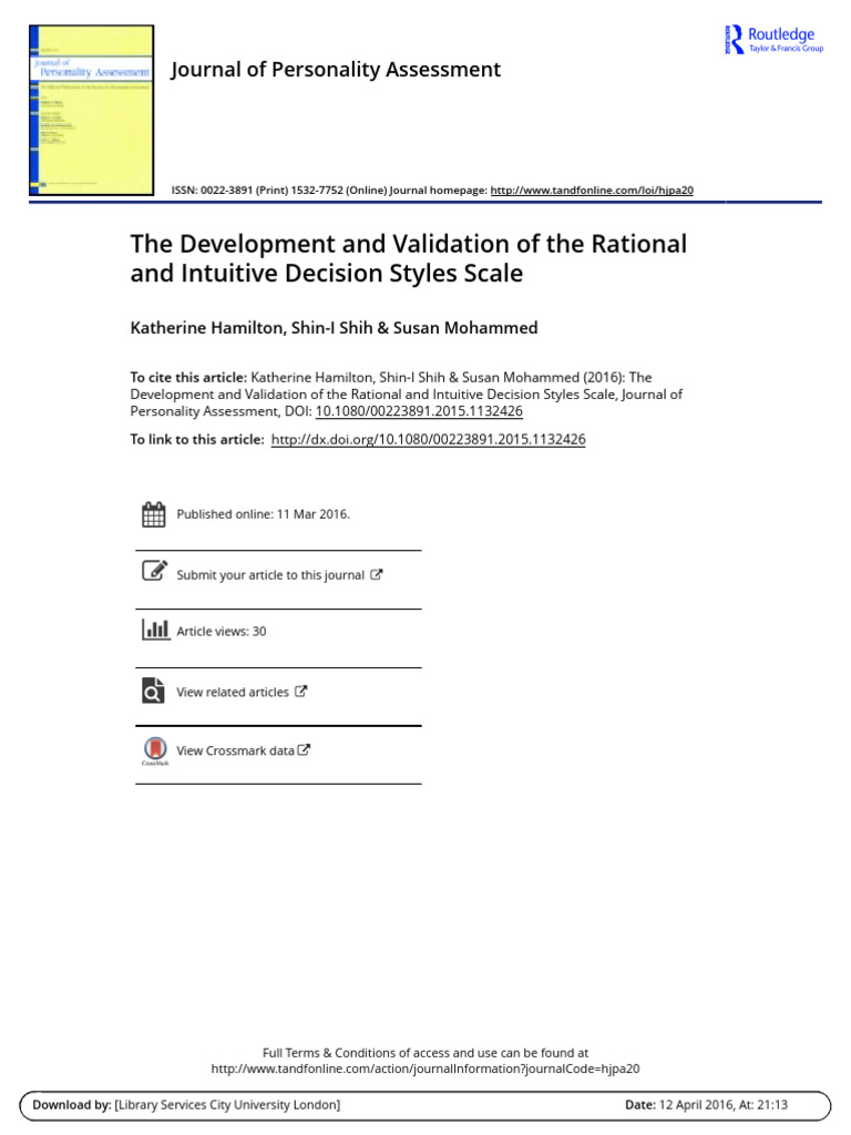 Rational and Intuitive Decision Styles Scale | PDF | Decision Making ...