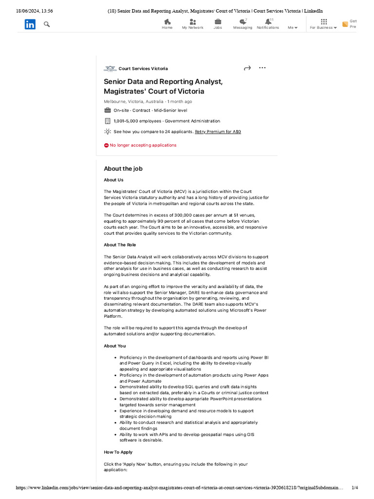 Senior Data and Reporting Analyst, Magistrates' Court of Victoria ...