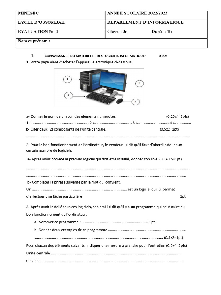 Test Informatique : Connaissances de Base | PDF | Programme ...