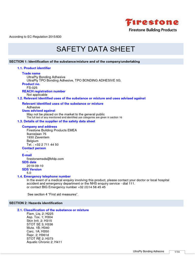 UltraPly Bonding Adhesive Safety Data Sheet | PDF | Toxicity ...