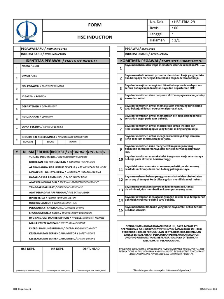 Laporan Induksi K3L Karyawan Baru | PDF