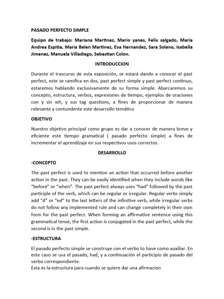 Estructura y Usos del Pasado Perfecto | PDF | Verbo | Adverbio
