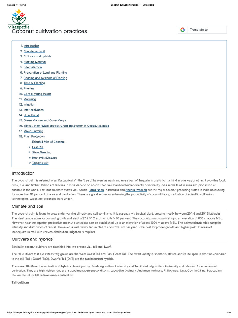 Coconut Cultivation Practices Vikaspedia PDF Coconut Fertilizer