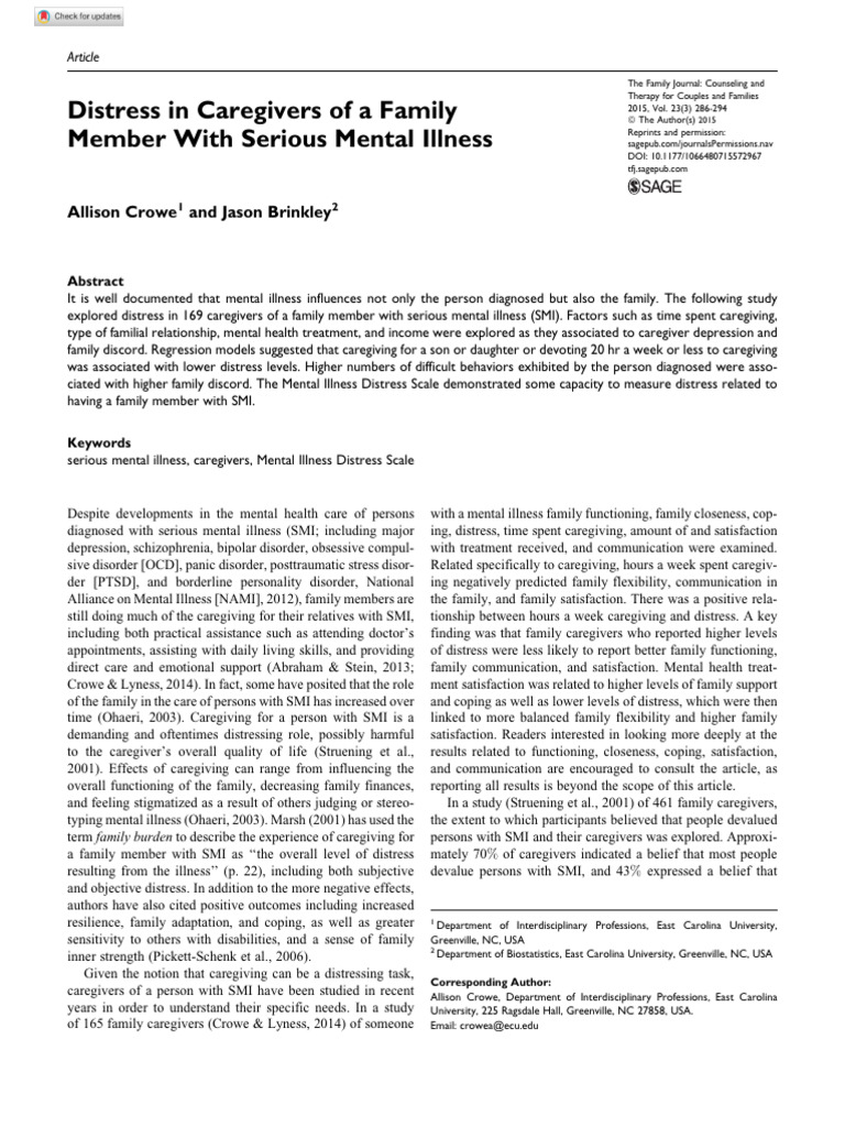 Distress in Caregivers of A Family Member With SMI | PDF | Mental ...