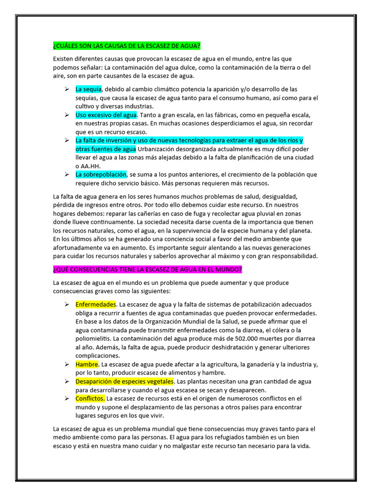 Causas de la escasez de agua | PDF | Agua | Escasez de agua