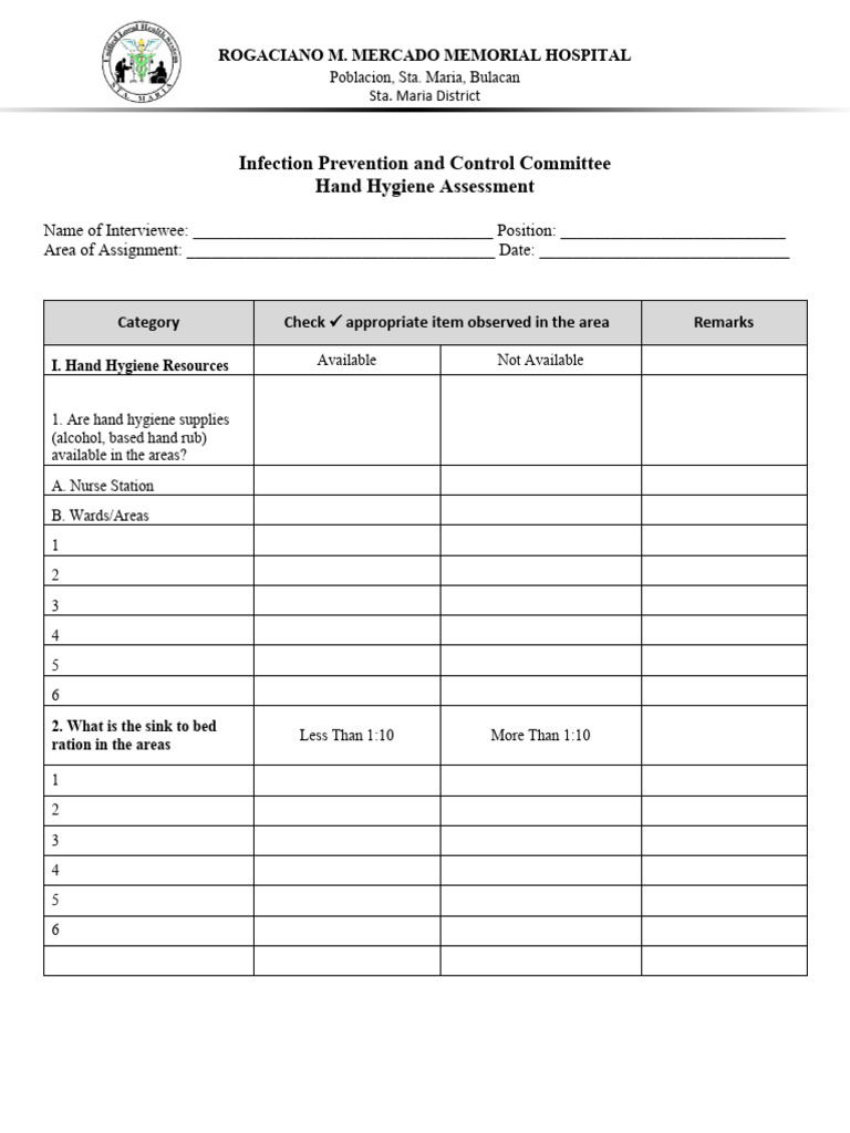 Hand Hygiene Assessment Form | Download Free PDF | Hand Washing | Hygiene