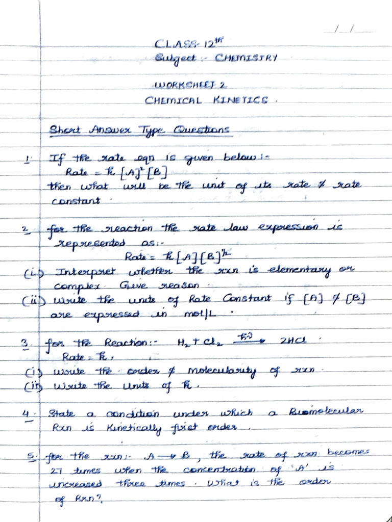 Worksheet 2 Chemical Kinetics Pdf