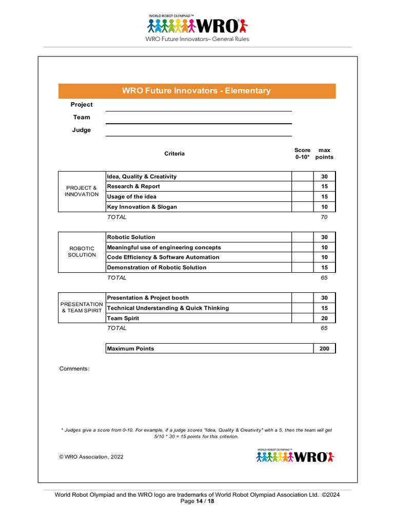 WRO'24-Future-Innovators-Elementary Scoresheet | PDF | Computing ...