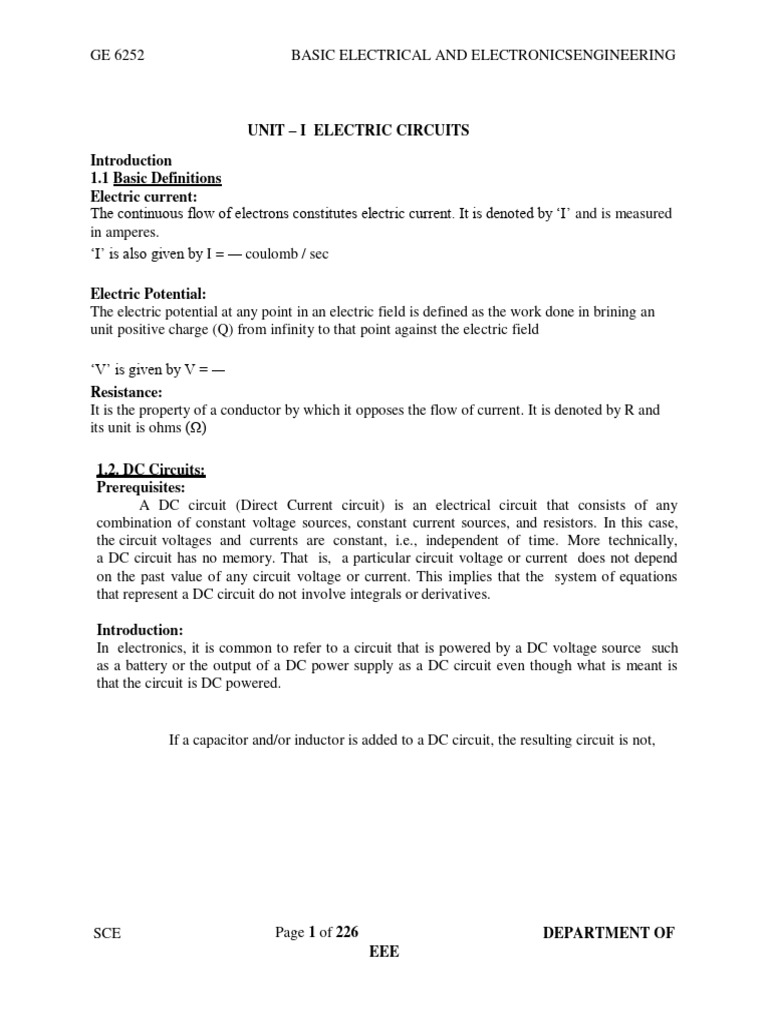 BEEE Quick Notes | PDF | Electromagnetic Induction | Direct Current