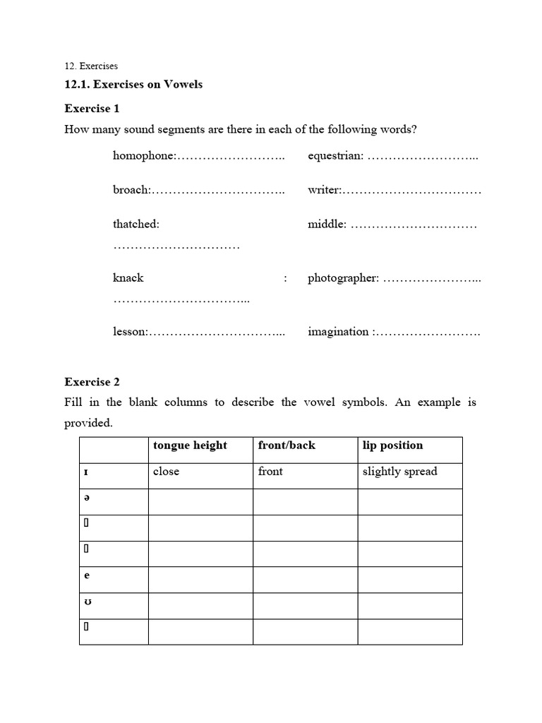 Phonetics and Vowel Exercises Guide | PDF | Phonetics | Vowel