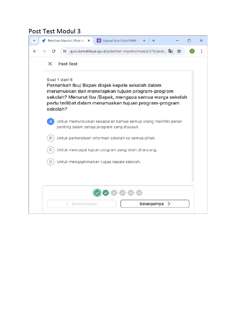 Post Test Modul 3 untuk Guru Penggerak | PDF | Pengembangan Diri