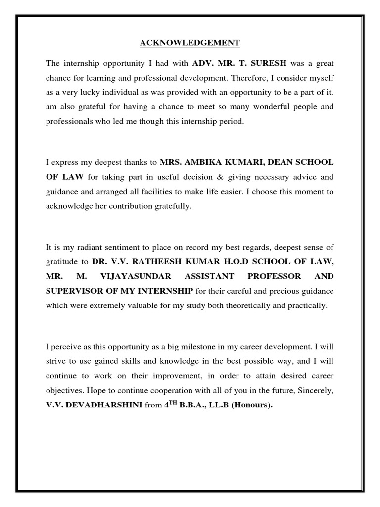 Acknowledgment of Internship Experience | PDF