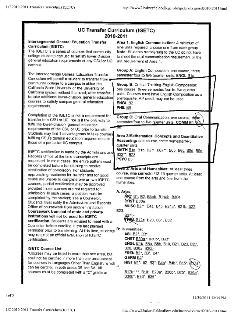 11-30-11 UC Transfer Curriculum | PDF | Self-Improvement