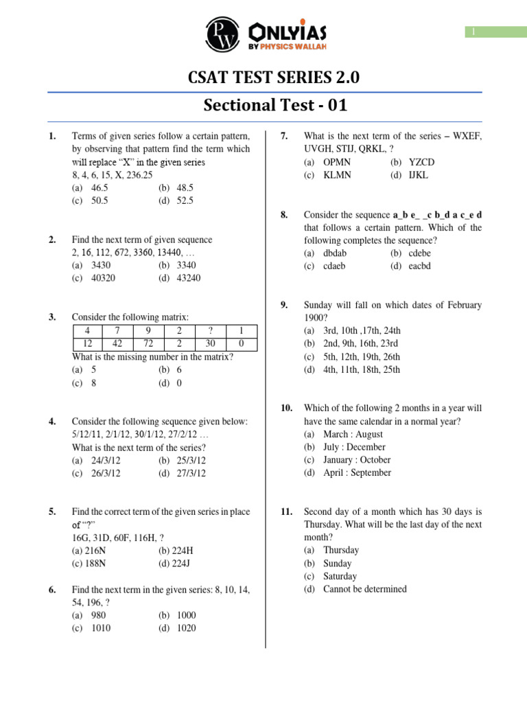 CSAT Test Series 2.0: Sectional Test 1 | PDF