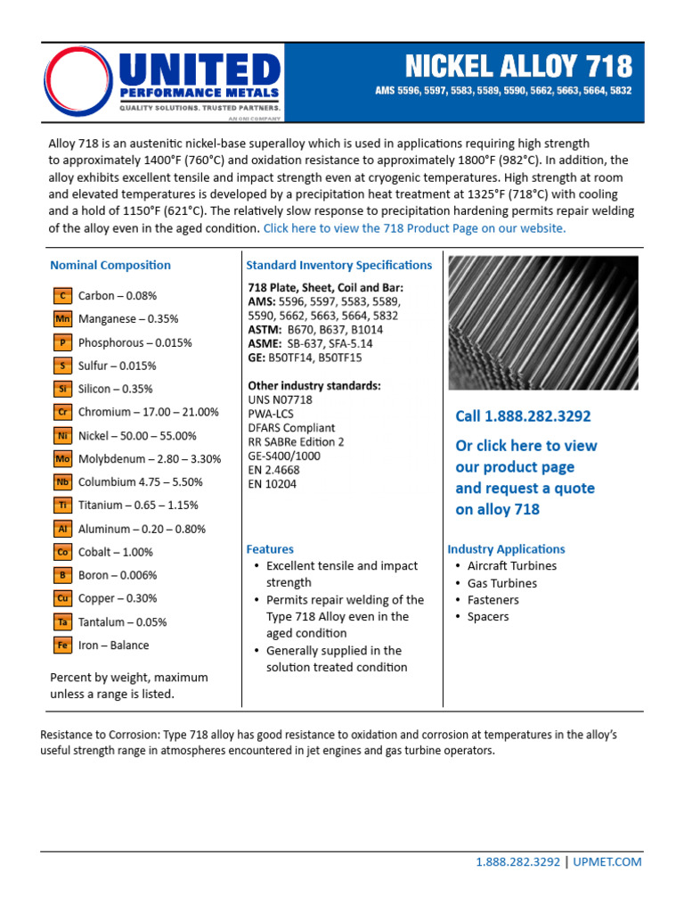 Alloy 718 Datasheet | PDF | Alloy | Heat Treating