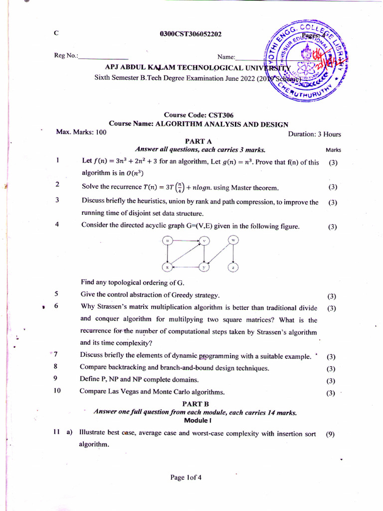 Cst306 Algorithm Analysis and Design, June 2022.PDF | PDF | Algorithms ...