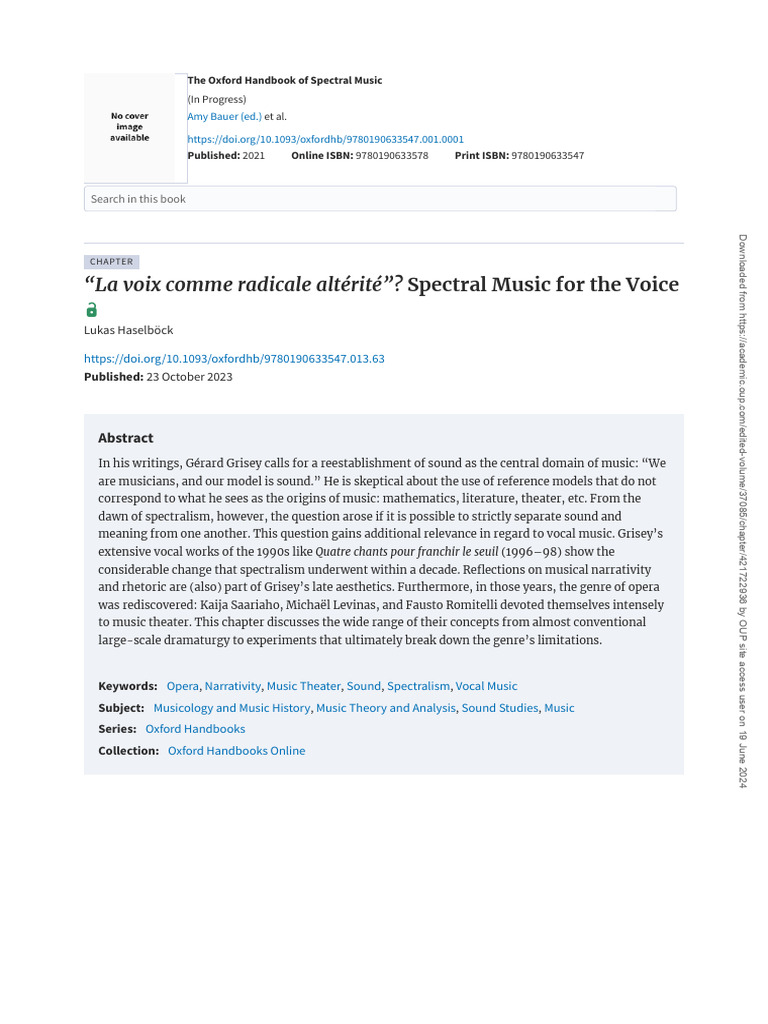 Spectral Music and Vocal Narrativity | PDF | Musicology
