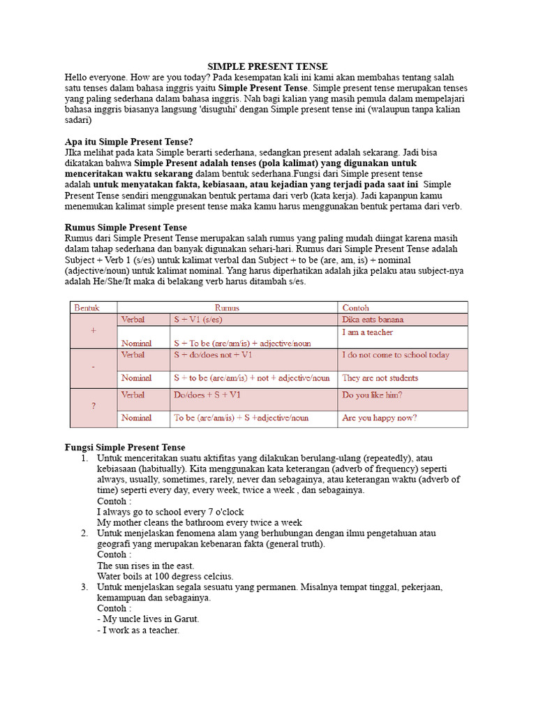 Panduan Simple Present Tense | PDF | Seni & Disiplin Bahasa | Kajian ...