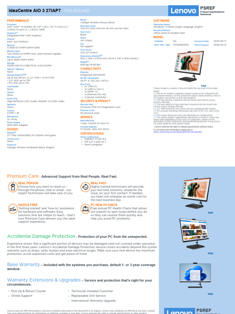 Ideacentre Aio 3 27iap7 F0gj00lnid | PDF | Solid State Drive | Computer ...