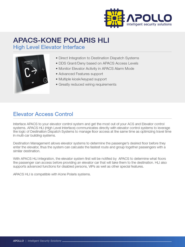 APACS Integration with Kone Polaris Systems | PDF | Elevator | Network ...