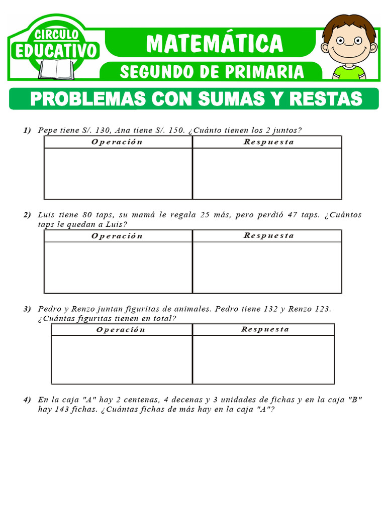 Problemas de Suma y Resta para Primaria | PDF | Cocina, comidas y vino