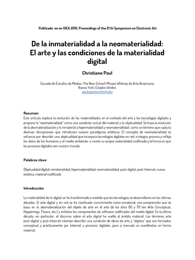 De inmaterialidad a neomaterialidad | PDF | Imagen | Impresión 3d