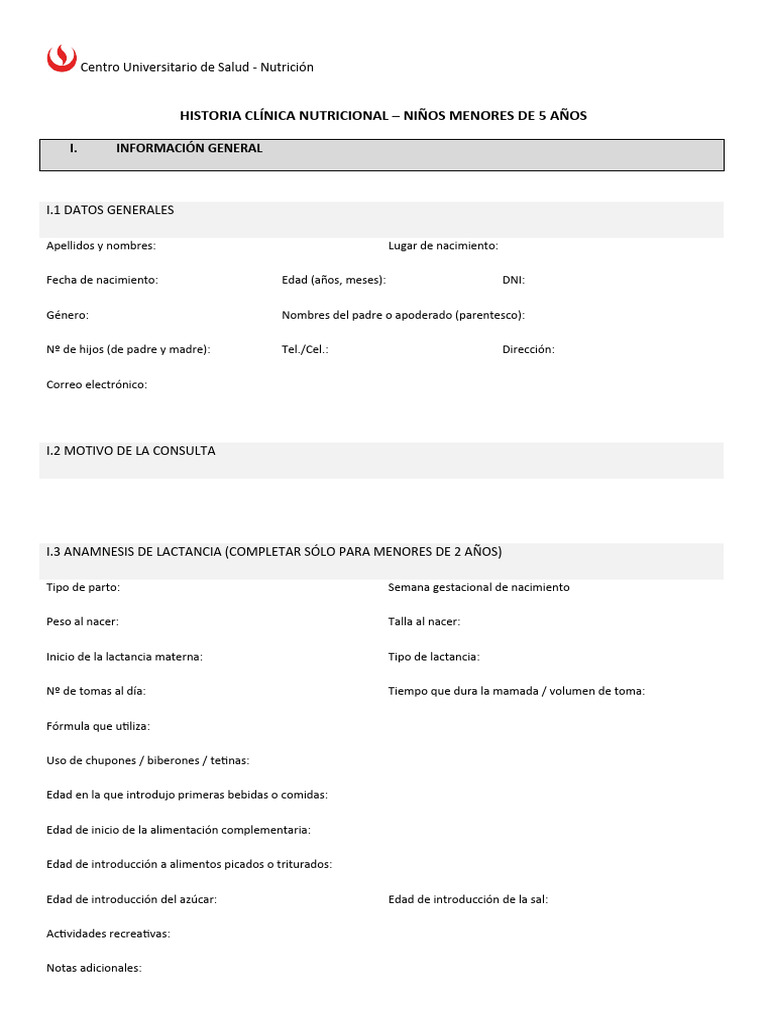 Historia Clínica Nutricional Niños Menores de 5 Años | PDF | Nutrición ...