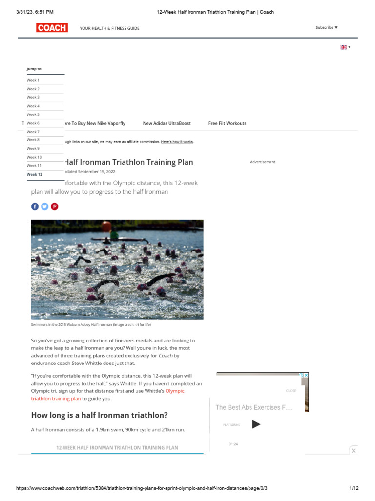 12-Week Half Ironman Triathlon Training Plan | PDF | Triathlon | Kettlebell