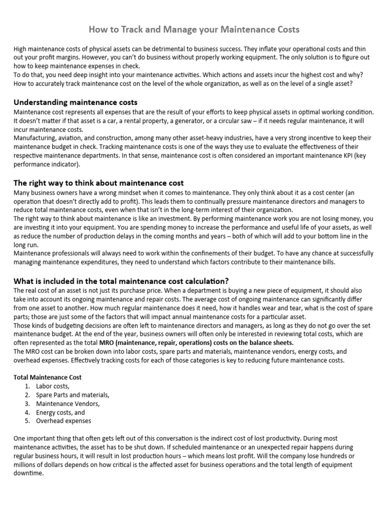 How To Track and Manage Your Maintenance Costs | PDF | Expense | Cost