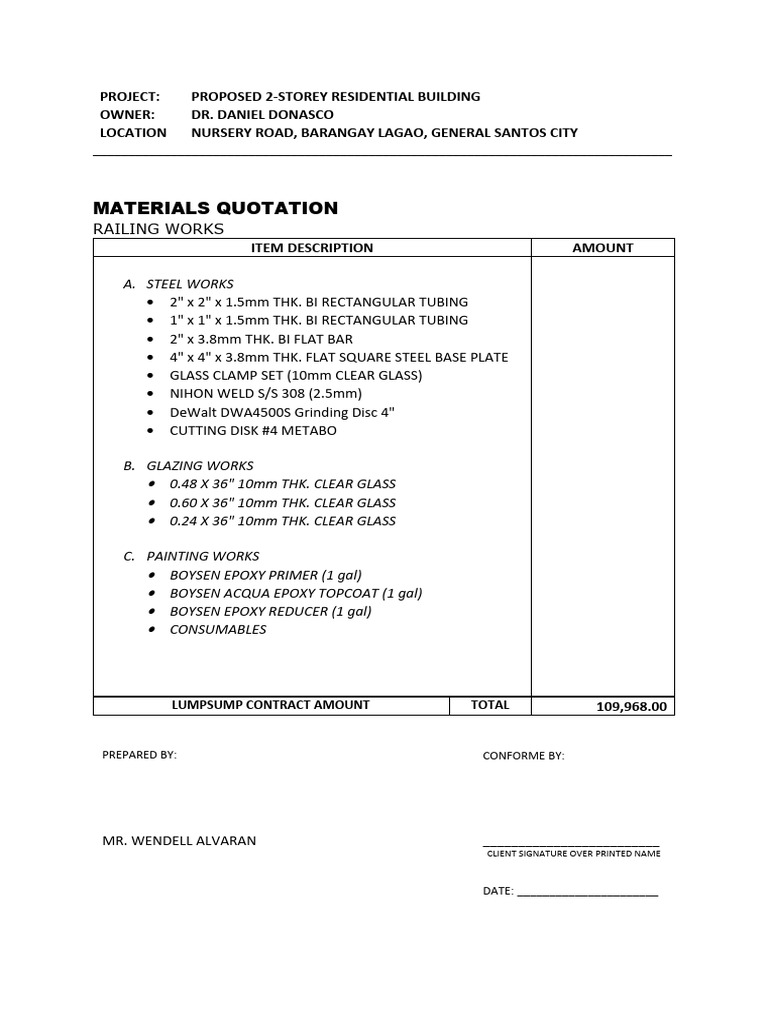 Railing Quotation Download Free Pdf Glasses Secondary Sector Of