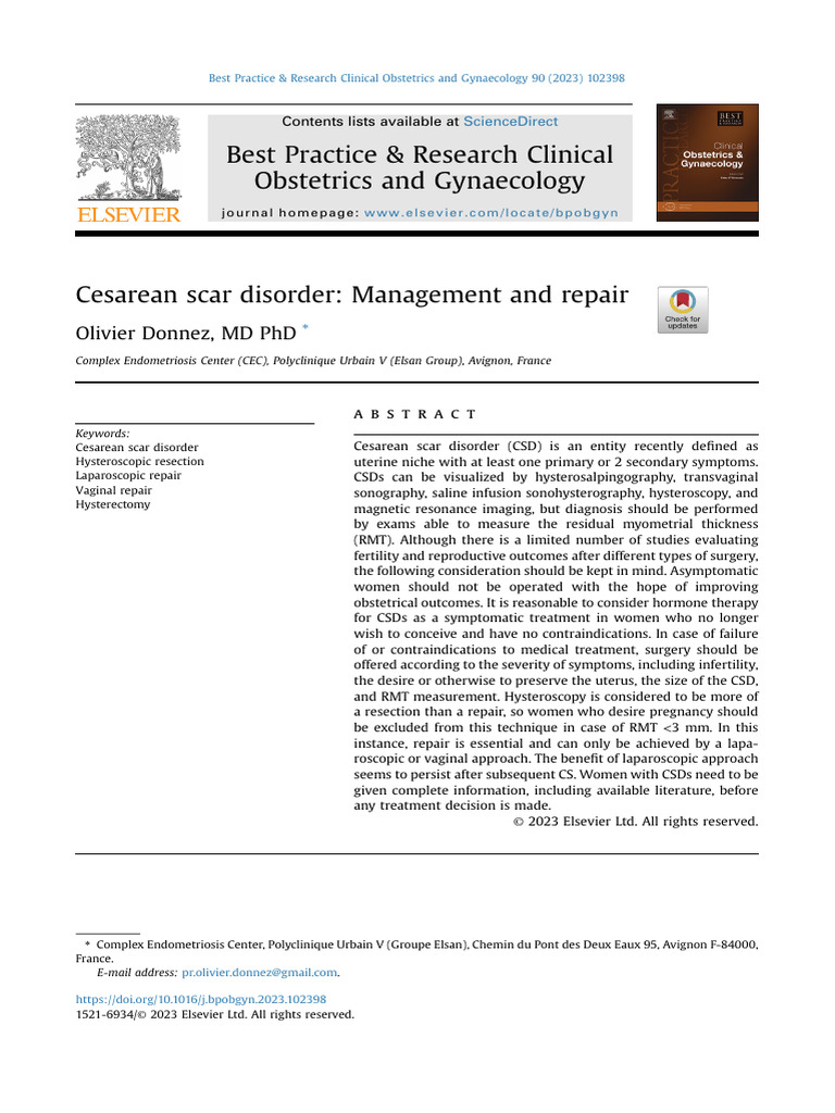 Cesarean Scar Disorder - Management and Repair | PDF | Medical ...